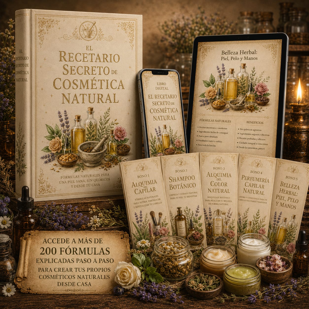 Pack Completo: 🌸 Recetario Secreto de Cosmética Natural + 5 Bonos Exclusivos de Regalo 🎁